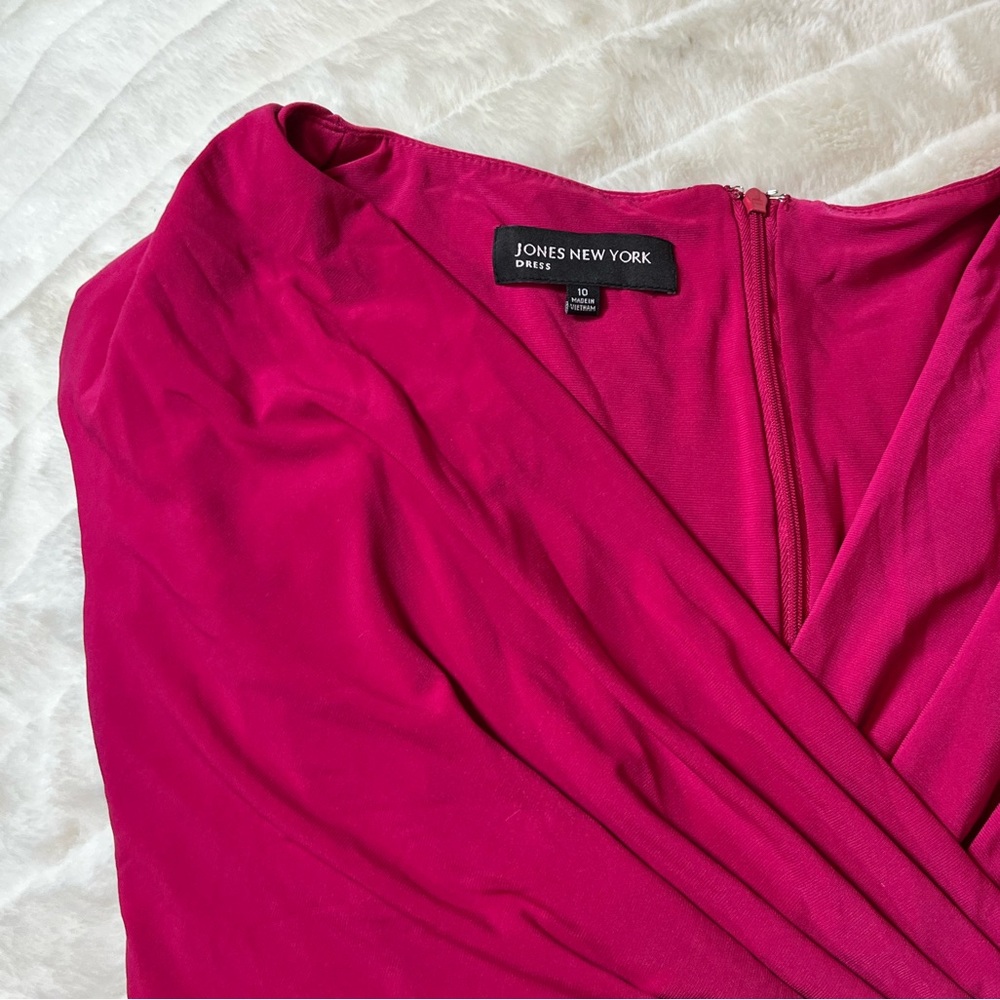 Jones New York 10 Summer Fall Dark Pink Surplice Ruched Sleeveless Office Dress - Picture 9 of 9